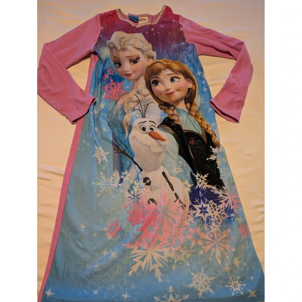 Disney Frozen Elsa Anna Olaf Girls Fleece Nightgown Pink Blue Size 10 12